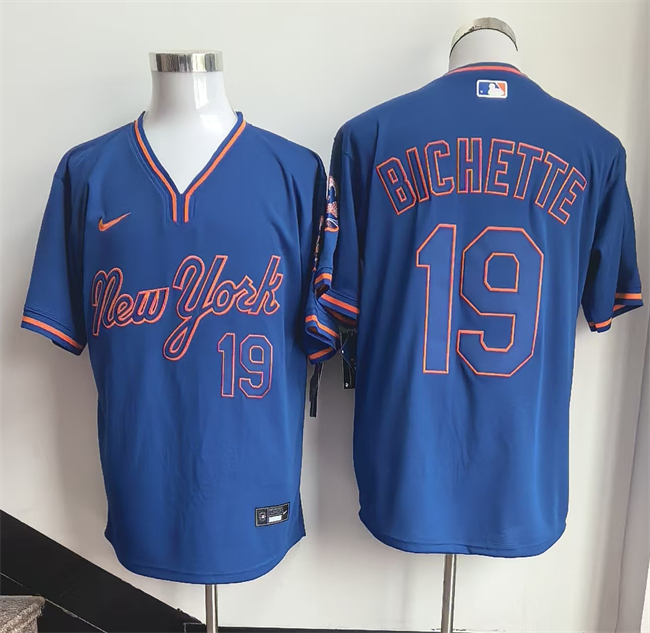 Men's Blue New York Mets #19 Bo Bichette Stitched Baseball Jersey
